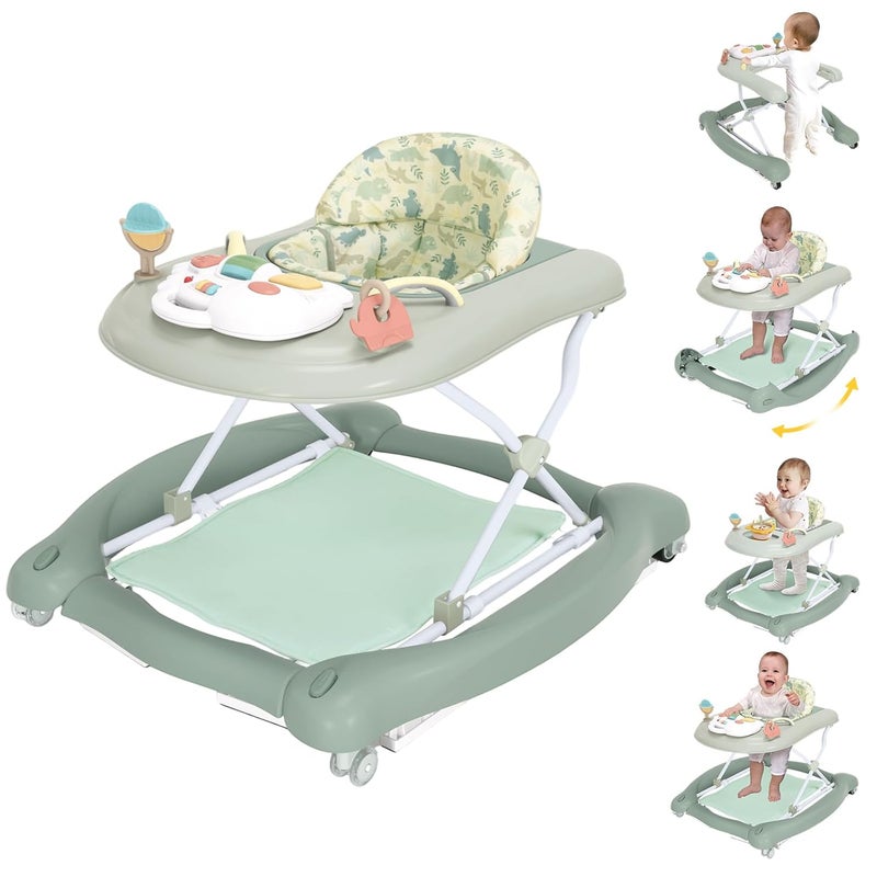 Howeemo 5 in 1 Foldable Baby Walker,Activity Baby Walker-Baby Bouncer,Rocker,Activity Center,Seat and Push Walker,Detachable Footrest Mat,Adjustable Speed Rear Wheels and Height,Ages 6-18 Months (Light Green) - Image 1